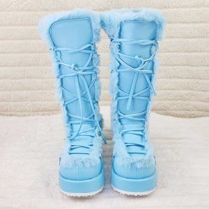 Demonia Shoes Baby Blue Pastel Goth 31 Platform Furry Faux Fur